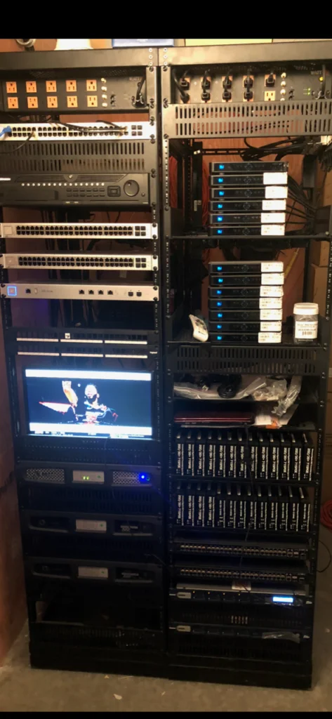 Full server rack with networking equipment