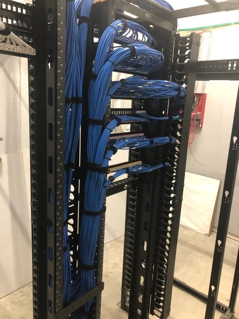 Structured cabling side view with velcro ties
